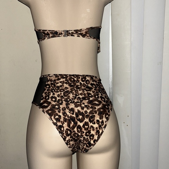 Aerie Leopard Mesh High Cut Cheeky Bikini Bottom & Top Set Size S - Picture 3 of 16